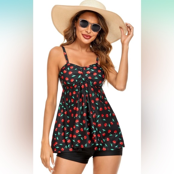 Avidlove Women Tankini Two Piece Bathing Suit with Shorts Size Small!! NEW!!🖤🍒 - Picture 1 of 5